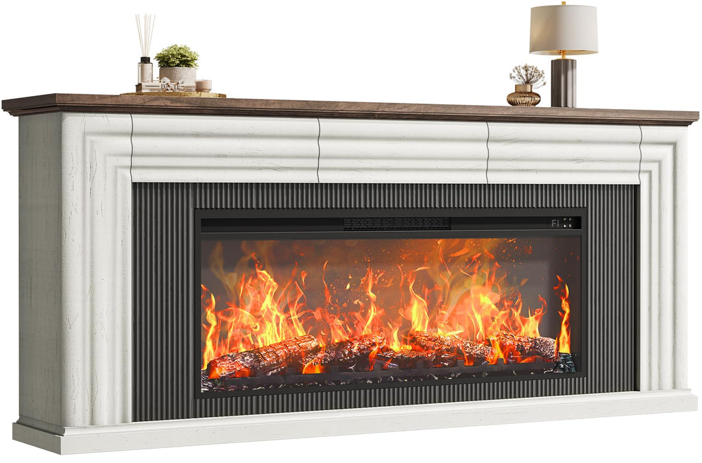 70'' TV Stand with 42'' Electric Fireplace, 3 Drawers, Distressed White P363259
