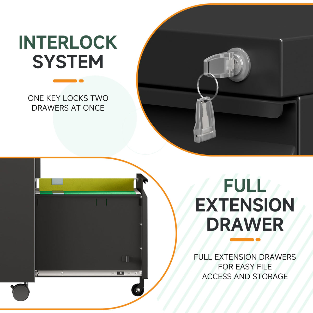 Black 2 Drawer Metal Rolling File Cabinet with Lock B10221