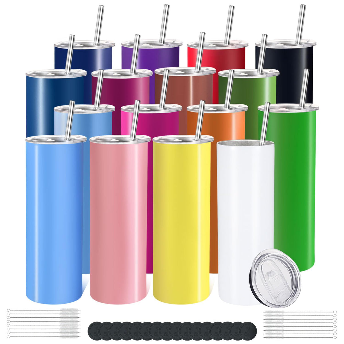 16 Pack 20oz Stainless Steel Insulated Tumblers with Lid and Straw G1004