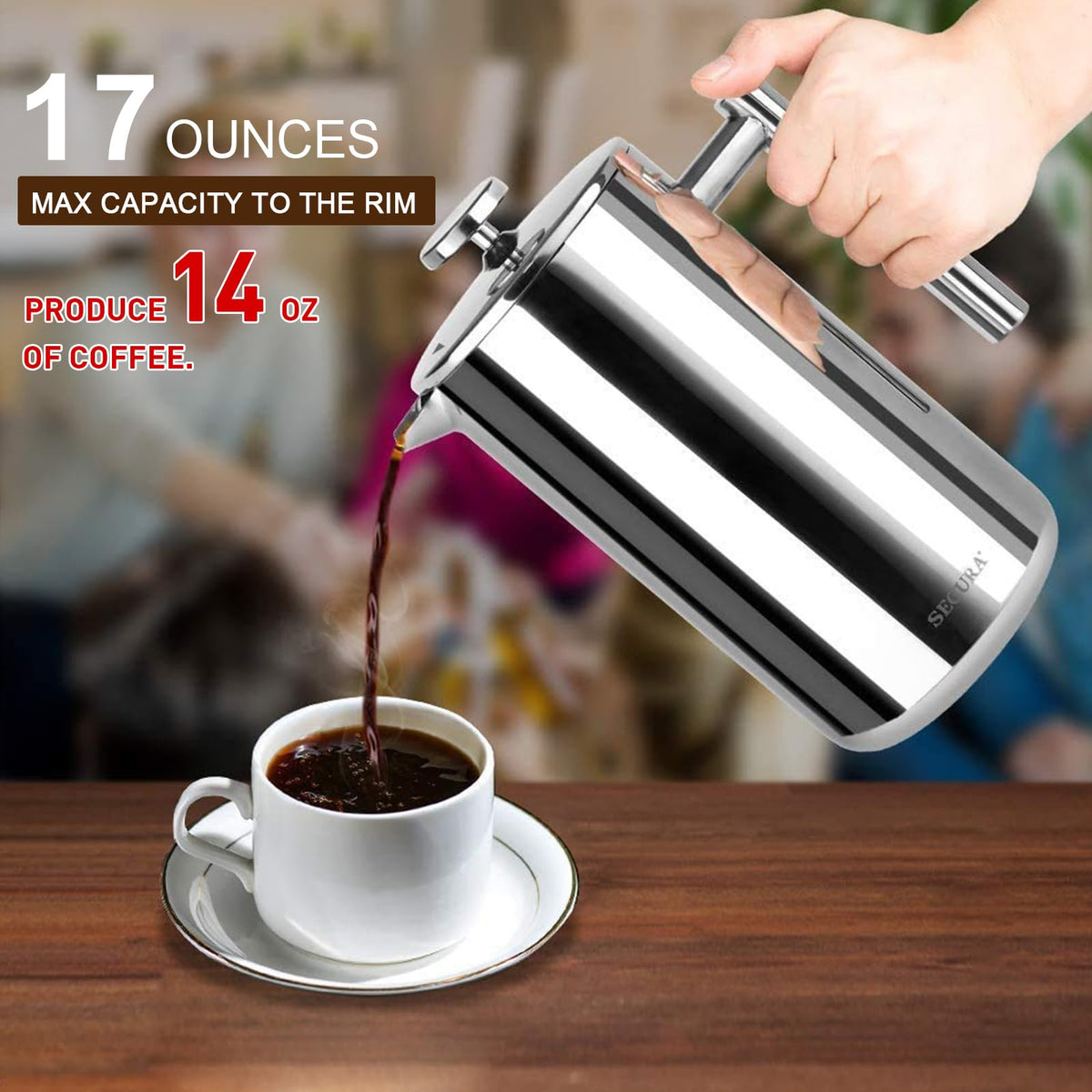 French Press Coffee Maker 304 Grade Stainless Steel Insulated 17oz Y197