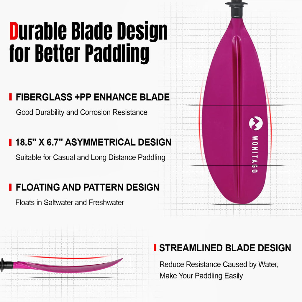 Adjustable Fiberglass Shaft PP Blade Kayak Paddle O1612