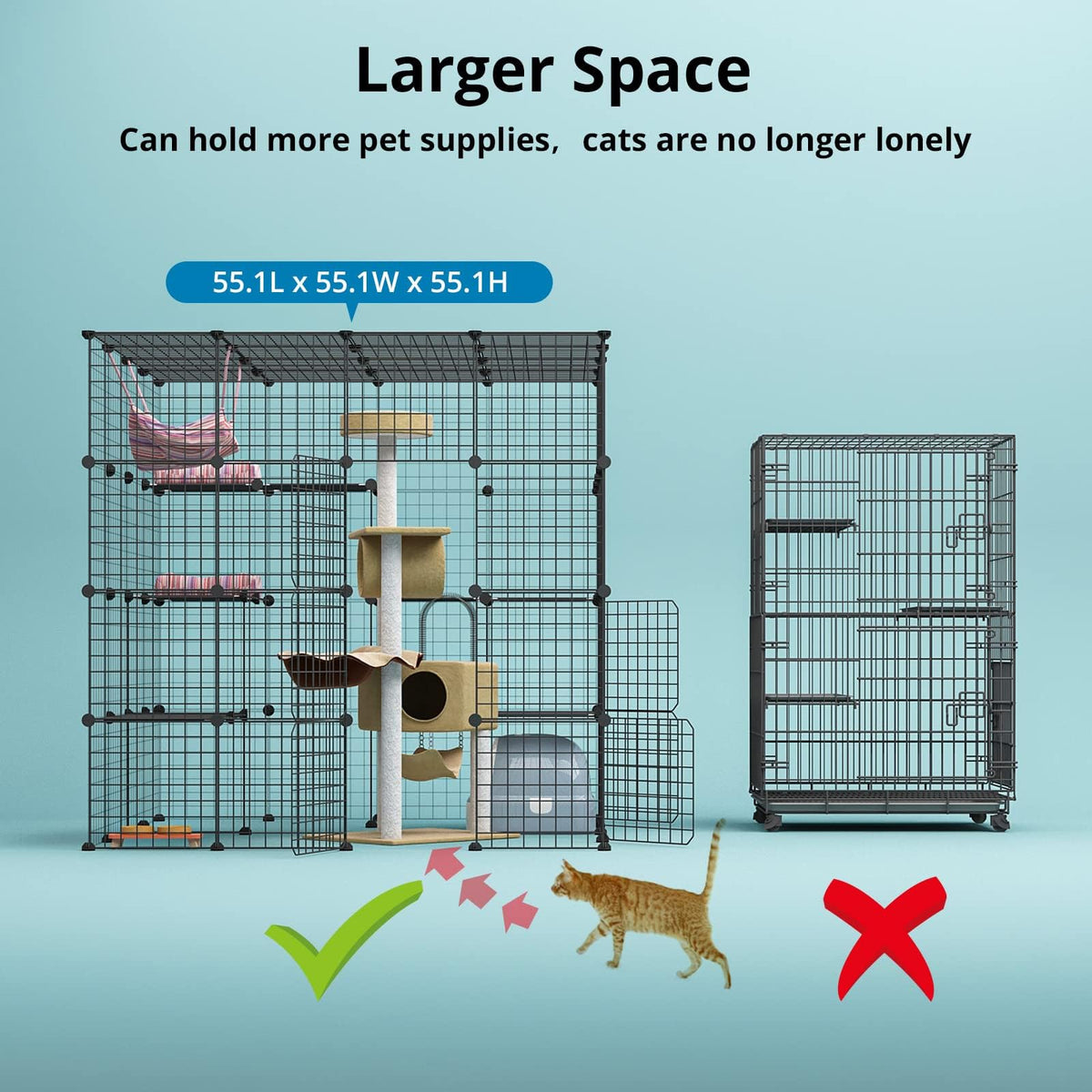 Large Indoor Cat Playpen Metal Wire Cage 55L x 55W x 55H Inchs T474