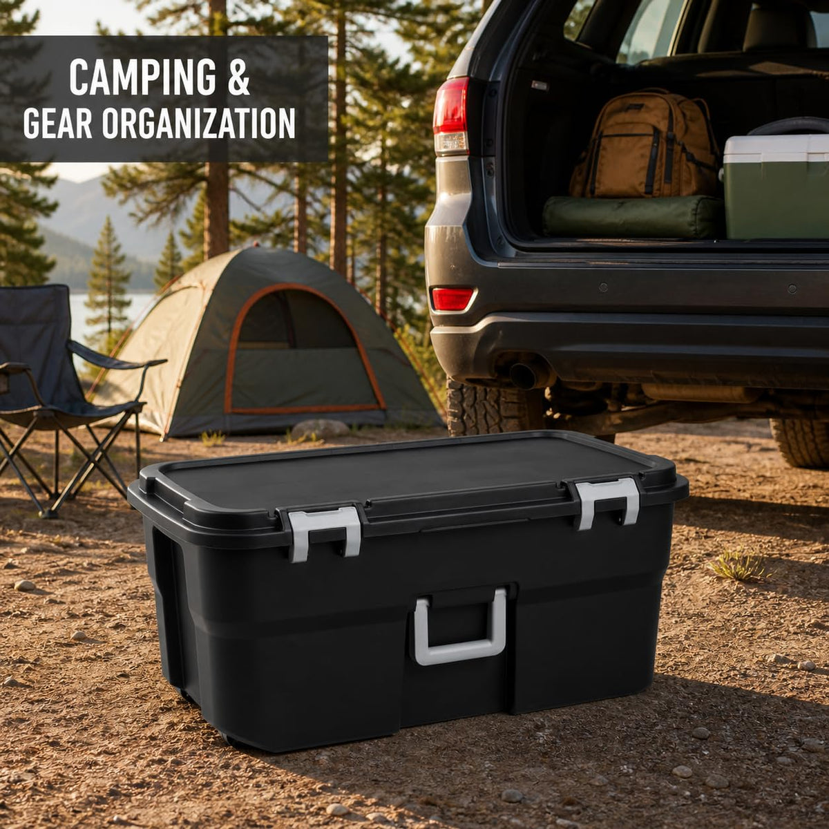 Black 22 Gallon Plastic Storage Trunk with Wheels W6187