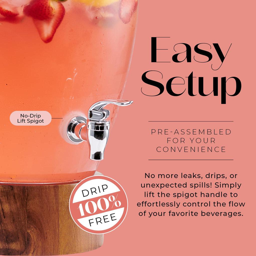 Glass Beverage Dispenser with Wood Base, 3 Gallon G410
