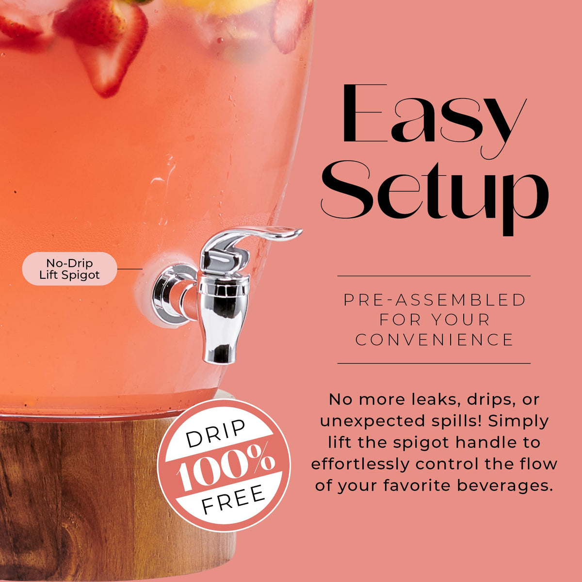 Glass Beverage Dispenser with Wood Base, 3 Gallon G410