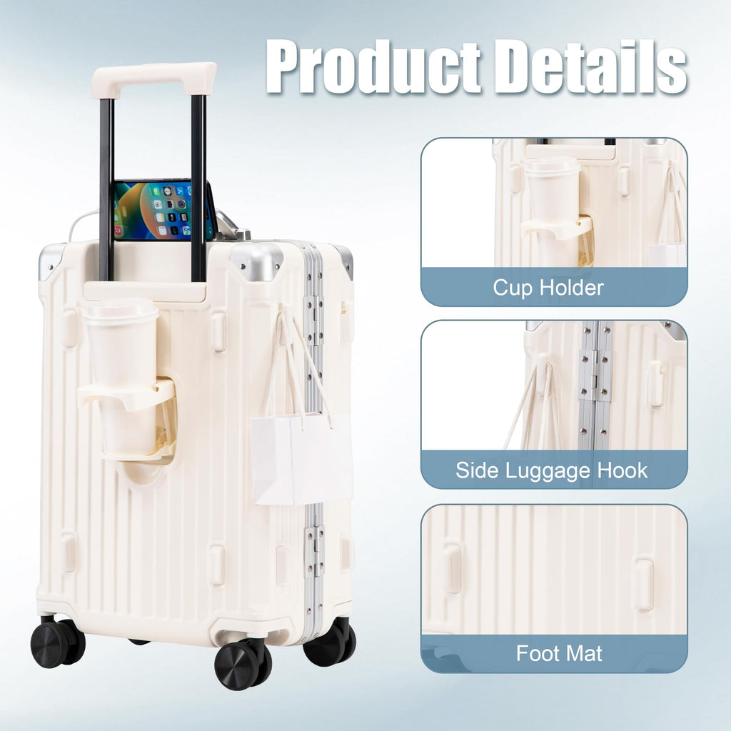 20 Inch White ABS Hardside Spinner Luggage with USB Port H266313