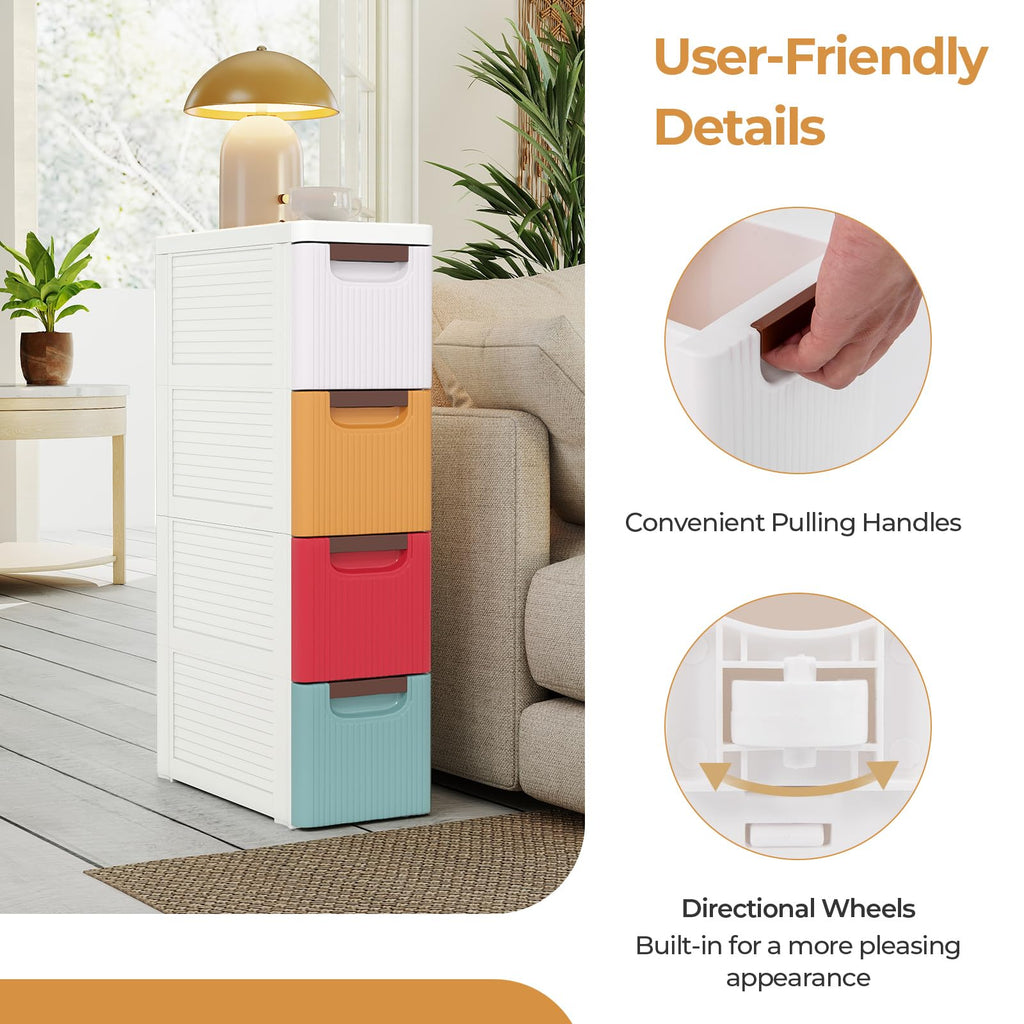 Multicolor 4 Drawer Narrow Plastic Dresser J69873