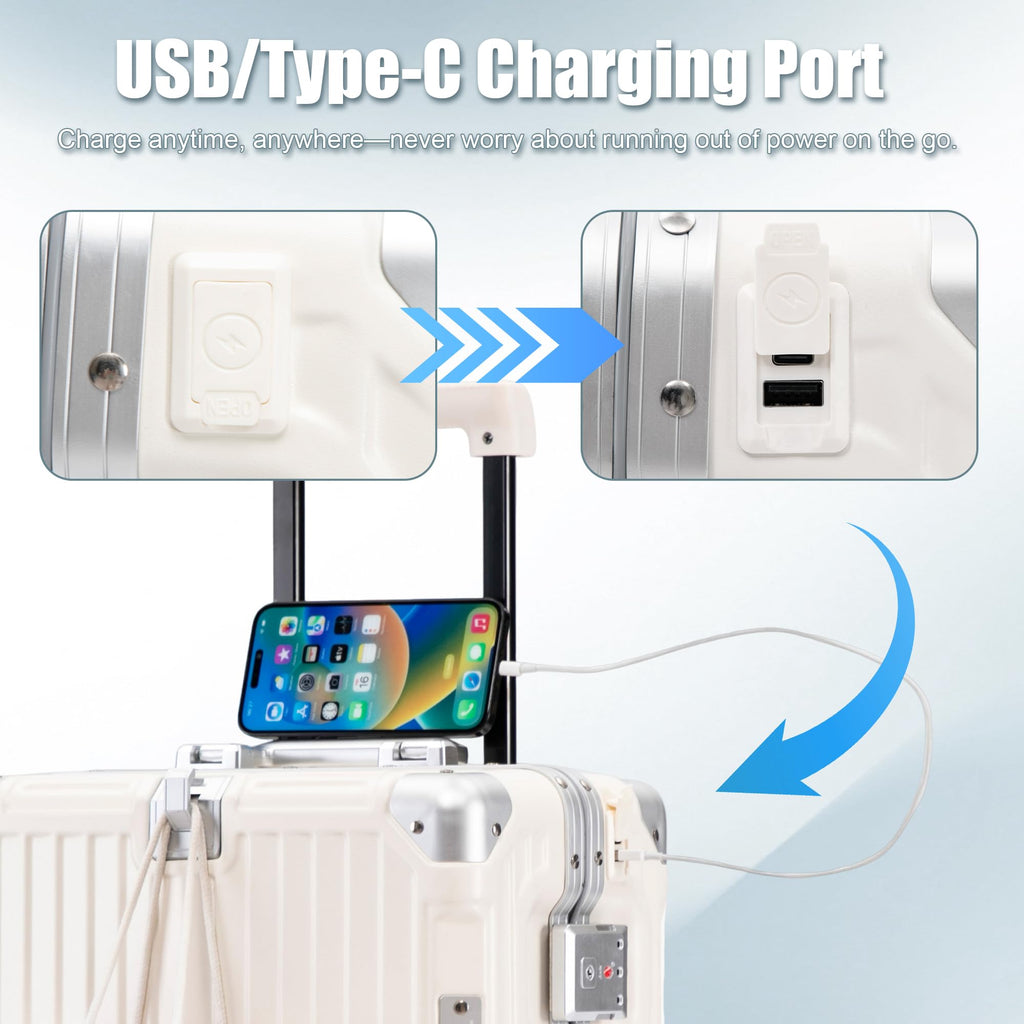 20 Inch White ABS Hardside Spinner Luggage with USB Port H266313