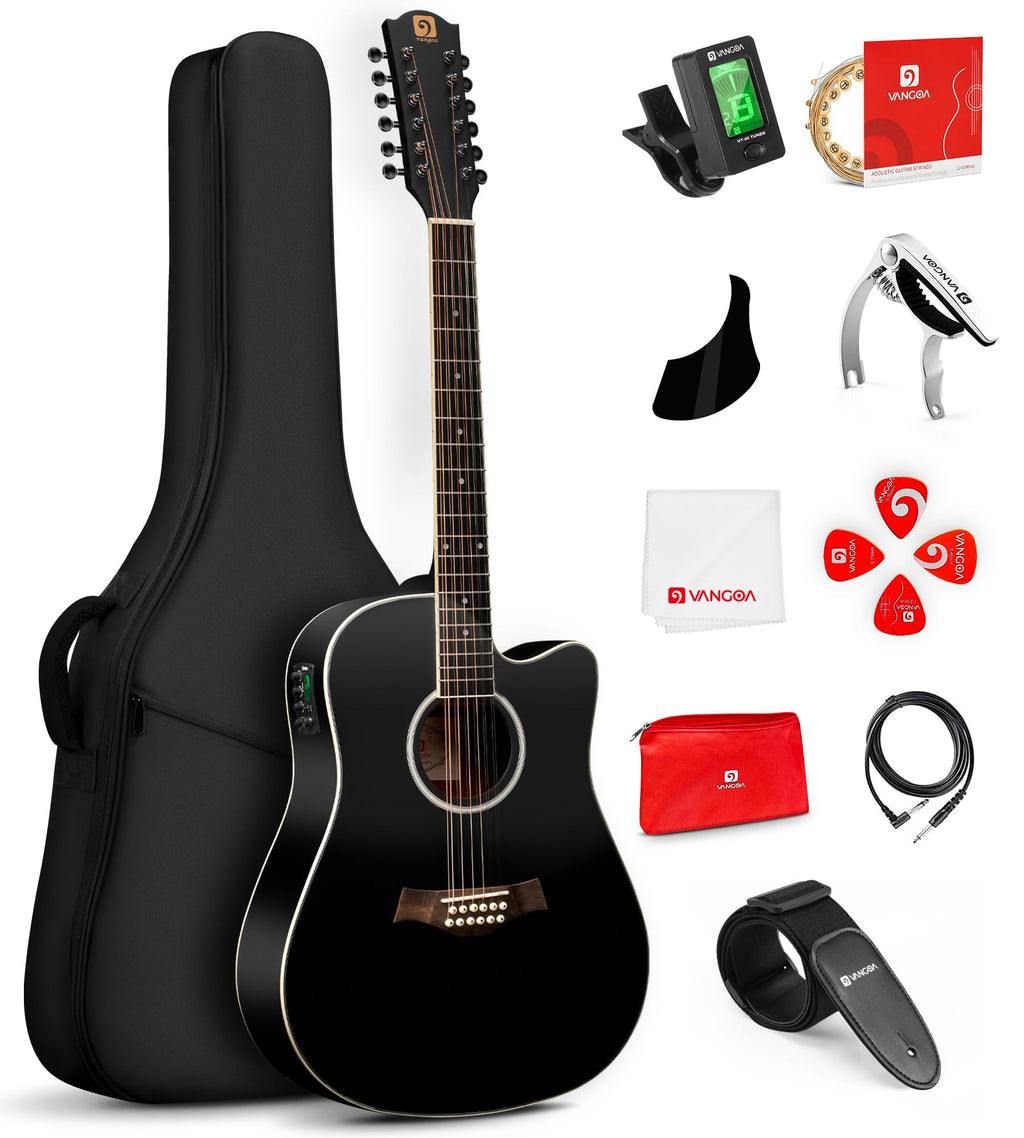 12 String Acoustic Electric Guitar Spruce Top Bone Nut Black Matte X91908