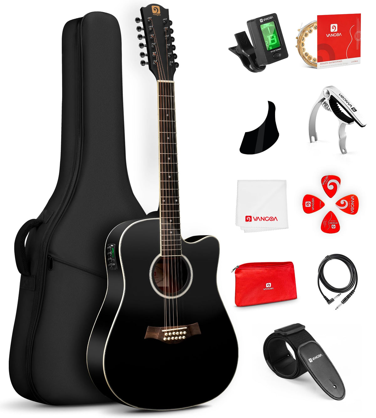 12 String Acoustic Electric Guitar Spruce Top Bone Nut Black Matte X91908