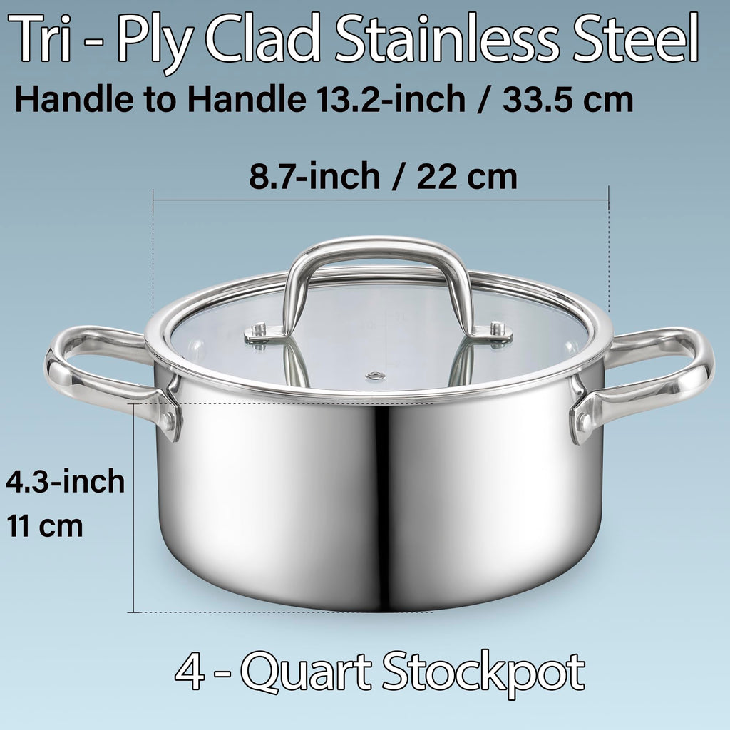 4 Quart Tri-Ply Clad Stainless Steel Stock Pot with Lid G694