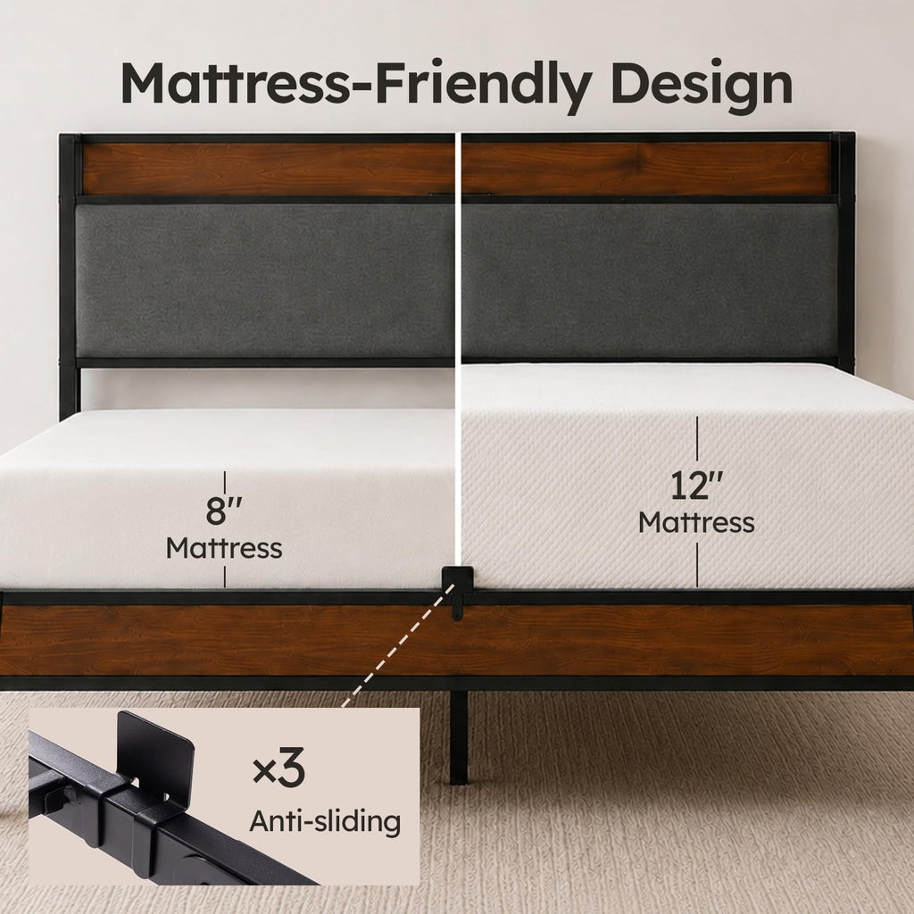 Queen Size Bed Frame with Storage Headboard T952726