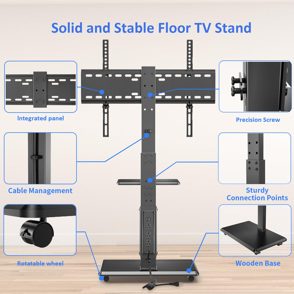 Rolling TV Stand with Power Outlet for 32-75" TV D343