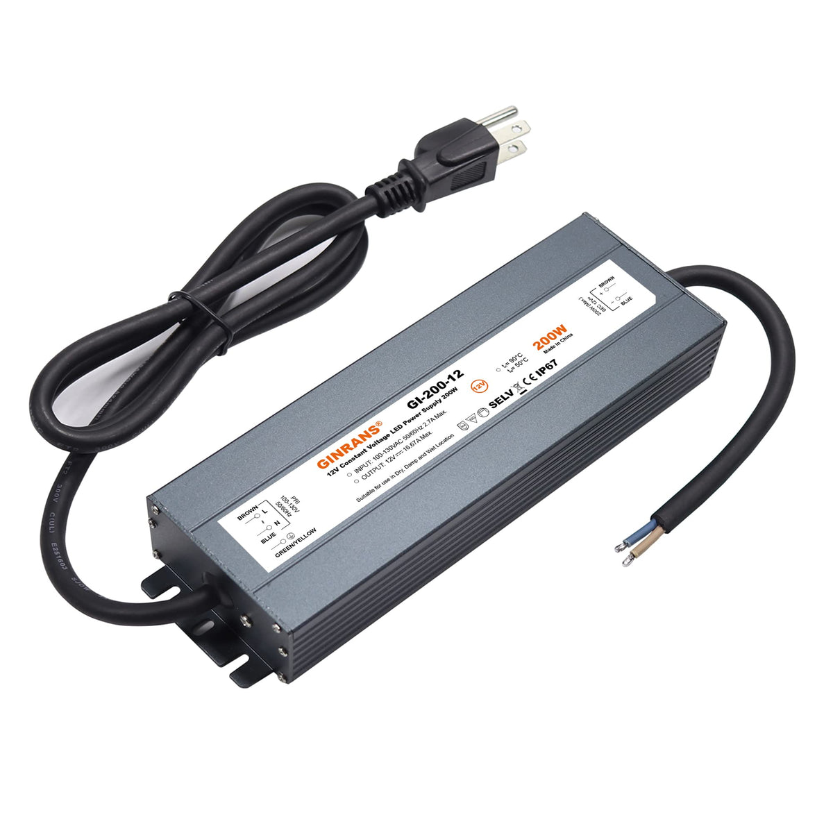 200W IP67 Waterproof Constant Voltage LED Driver Power Supply Transformer T3491