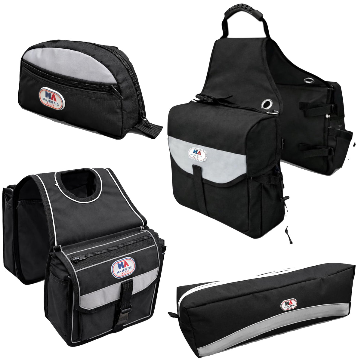 4-Piece Nylon Saddle Bag Set with Horn Bag, Cantle Bag & Pommel Bag D55821