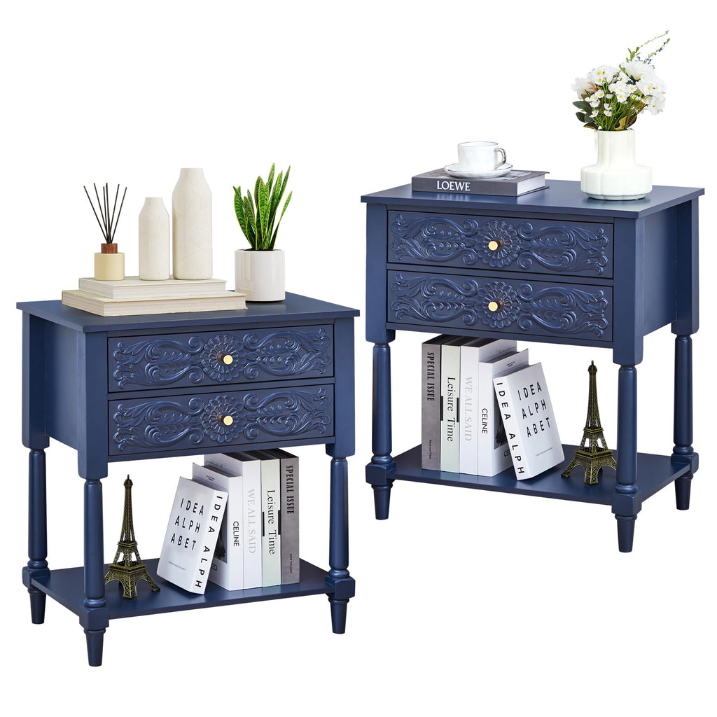 Farmhouse Bedside Table with 2 Drawers P229