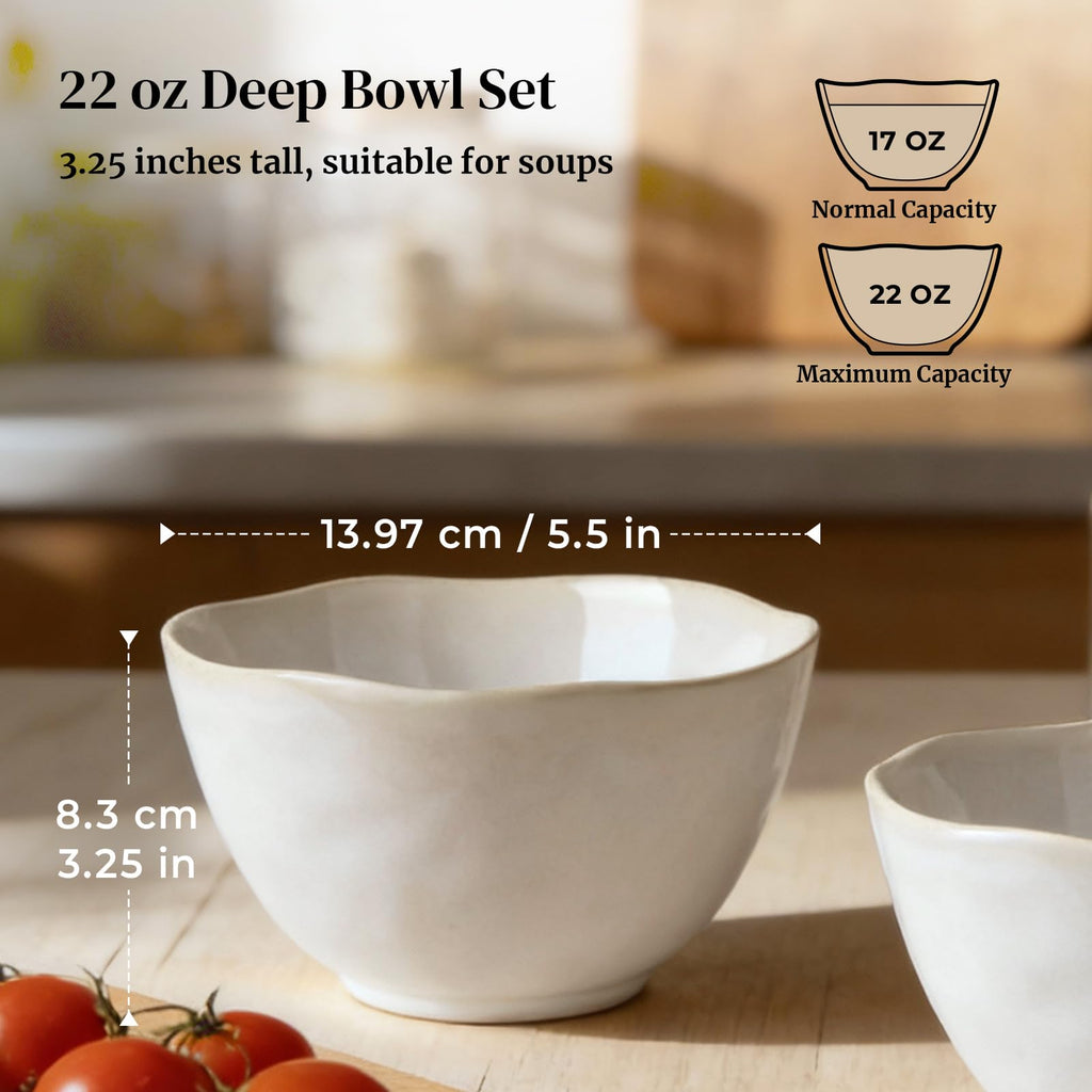 22 oz Cereal Bowls Set of 4 and 8.5" Pasta Bowls Set of 4 T936104