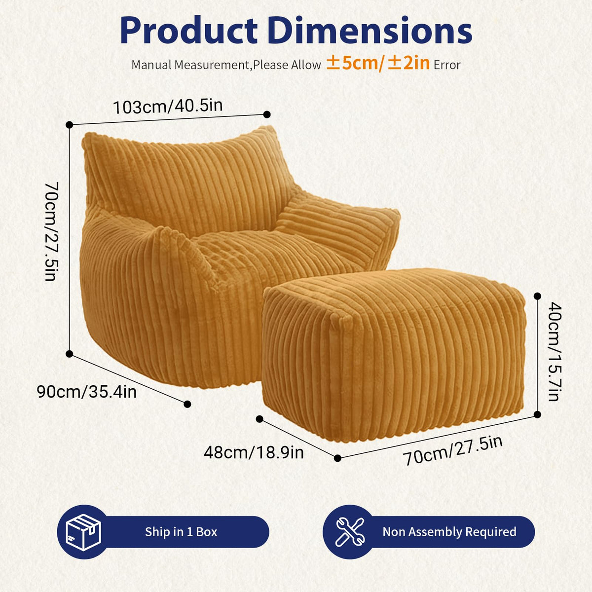 Large Yellow Bean Bag Chair with Footrest Q608962