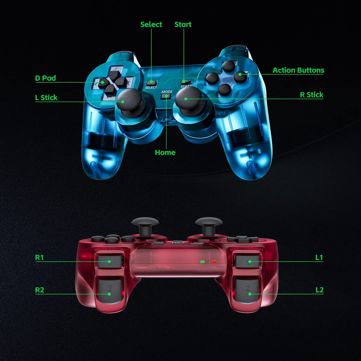 Wireless Controller Double Vibration ClearBlue and ClearGreen Z190954