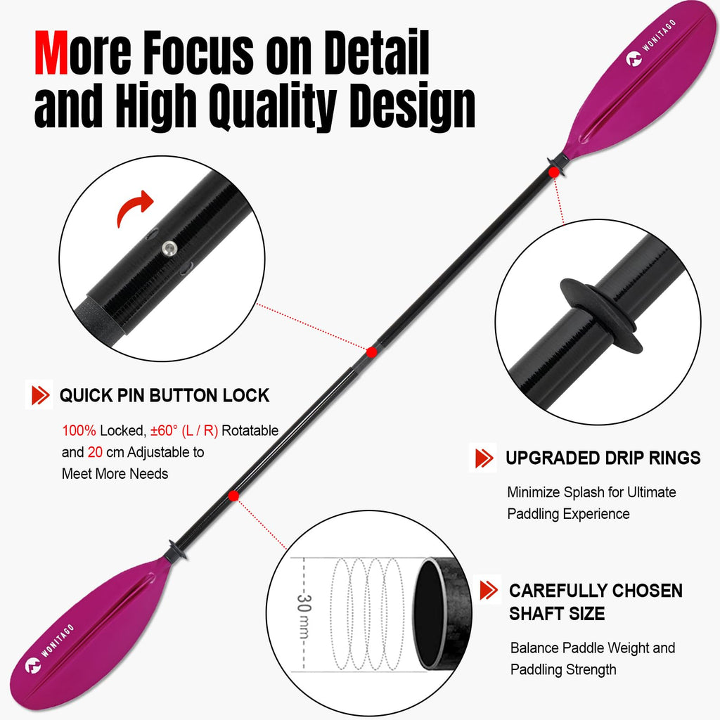 Adjustable Fiberglass Shaft PP Blade Kayak Paddle O1612