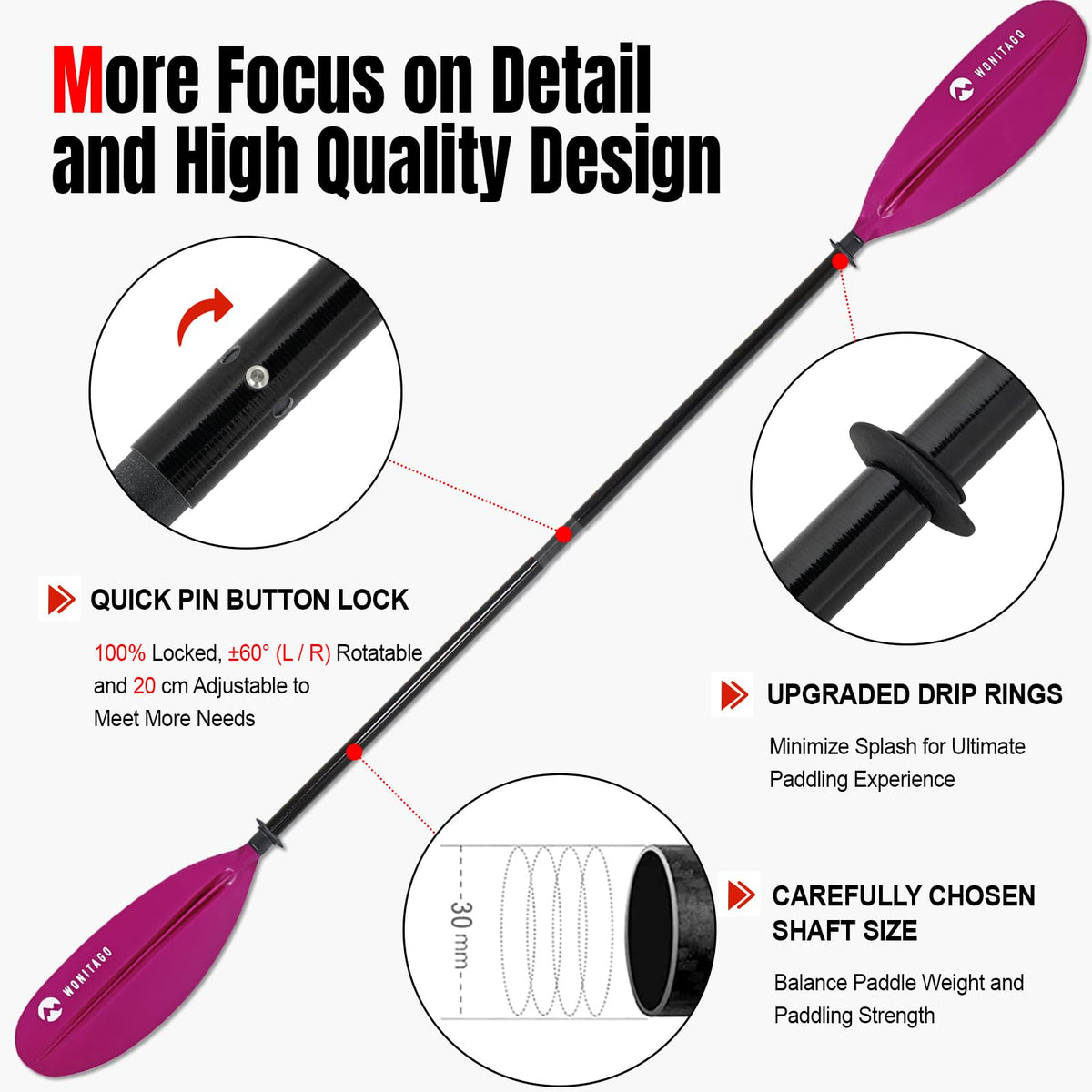 Adjustable Fiberglass Shaft PP Blade Kayak Paddle O1612