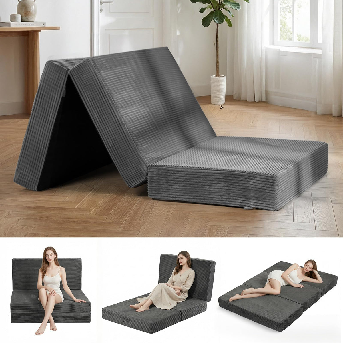 6 inch Tri Fold Twin Size Memory Foam Mattress J631772