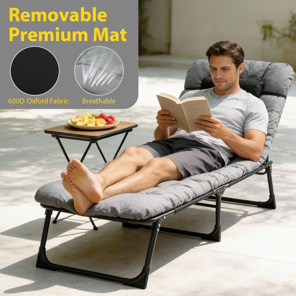 Heavy-Duty Portable Padded Camping Cot Bed with Mattress and Pillow E29625