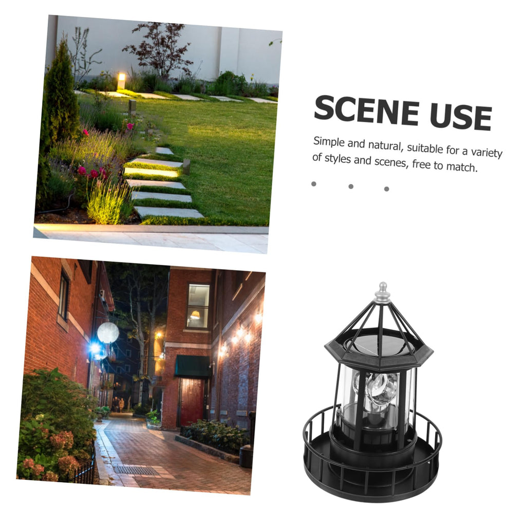 Black Solar Powered Rotating Lighthouse X509946