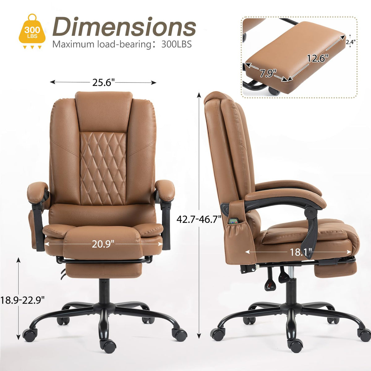 Brown Heated Massage Office Chair with Lumbar Support R3206