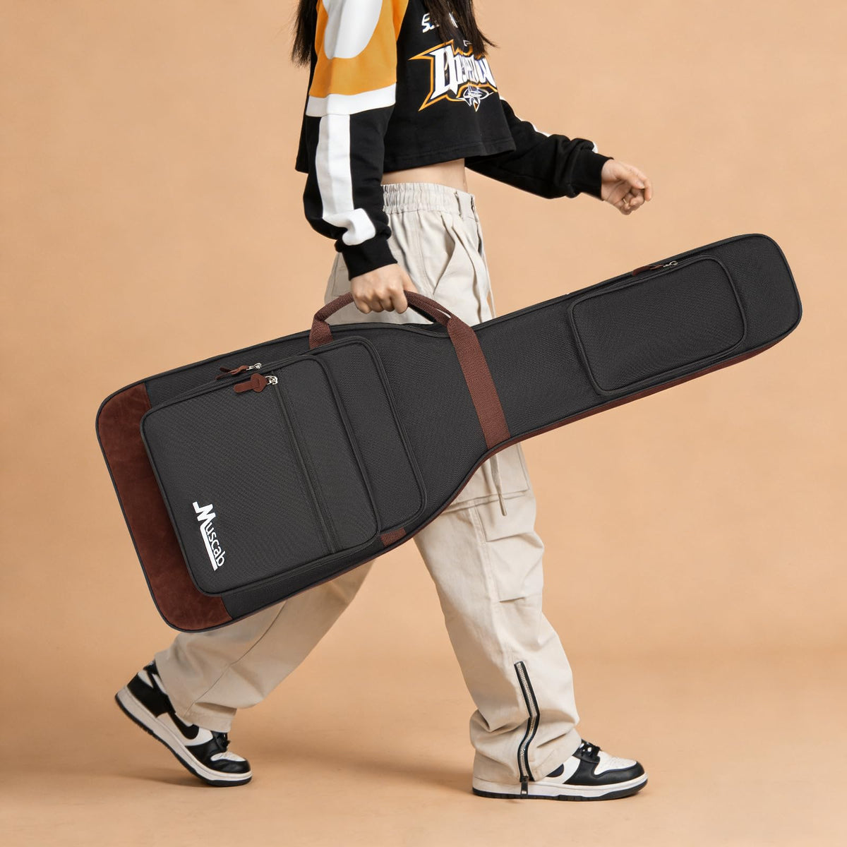 Black Electric Guitar Bag with Neck Strap and 4 Pockets A85751