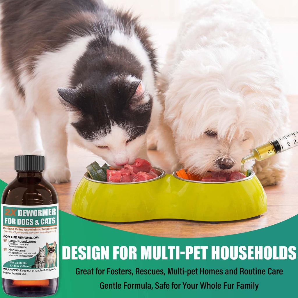 Liquid Dewormer 2X for Dogs & Cats, Pyrantel Pamoate Oral Liquid for Large Roundworms & Hookworms, 100 mL W4037