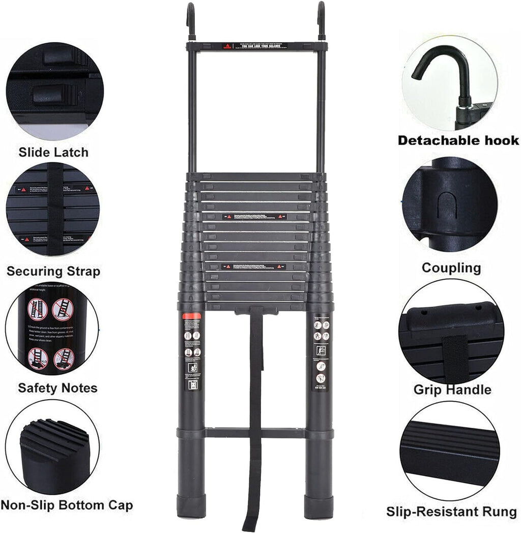 20.3ft Aluminum Telescoping Ladder with Roof Hooks B835