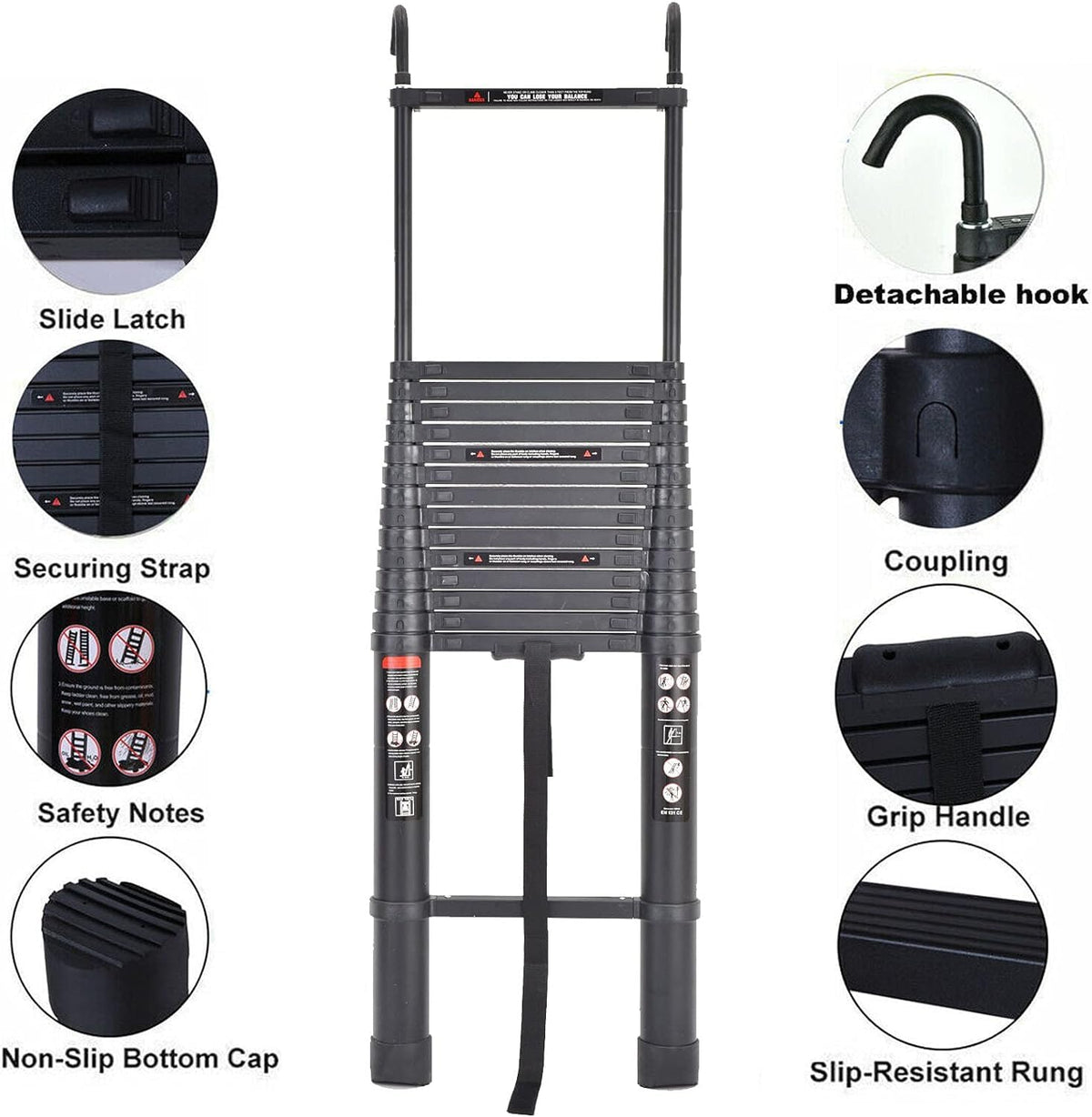 20.3ft Aluminum Telescoping Ladder with Roof Hooks B835