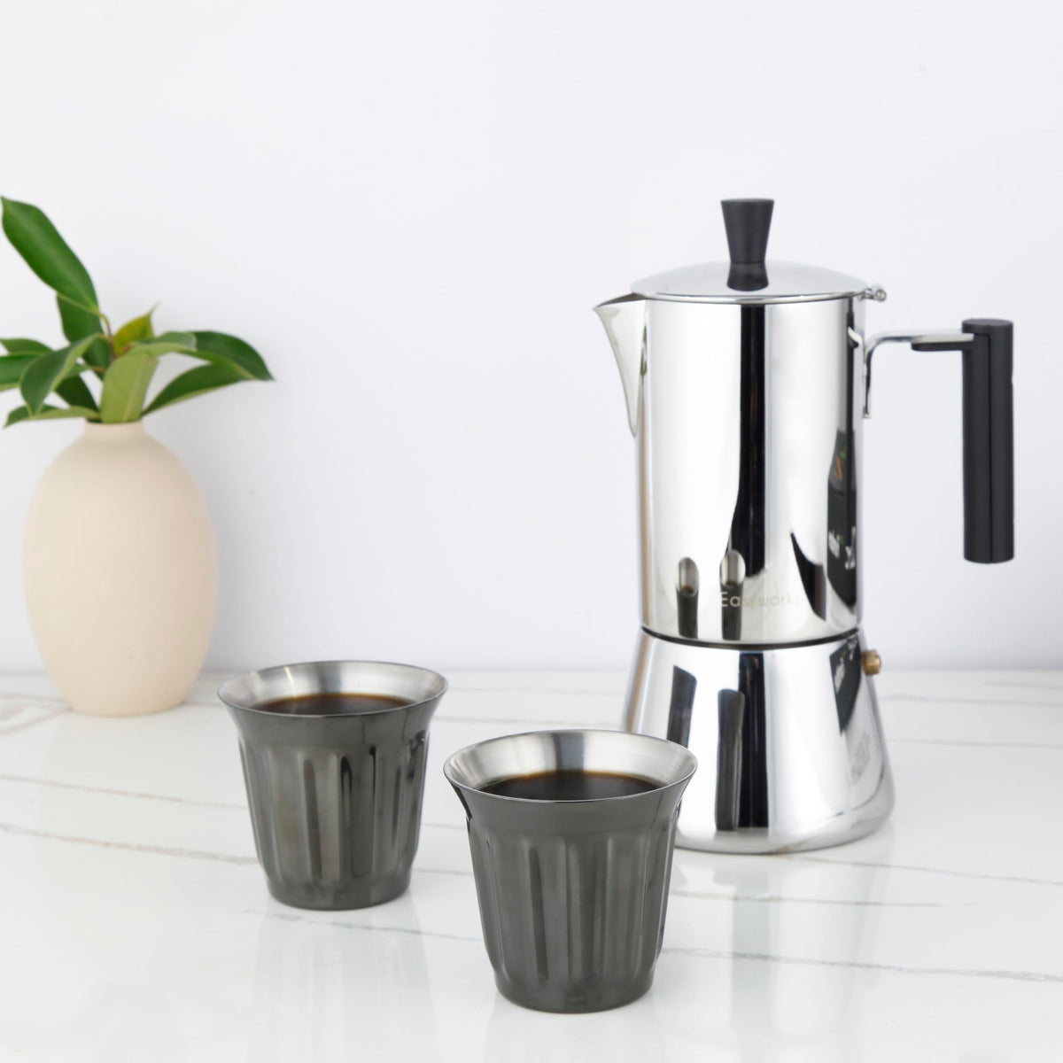 French Press 12 oz, Stainless Steel Double-Wall Espresso Cups 5 oz Set of 2 Y50552