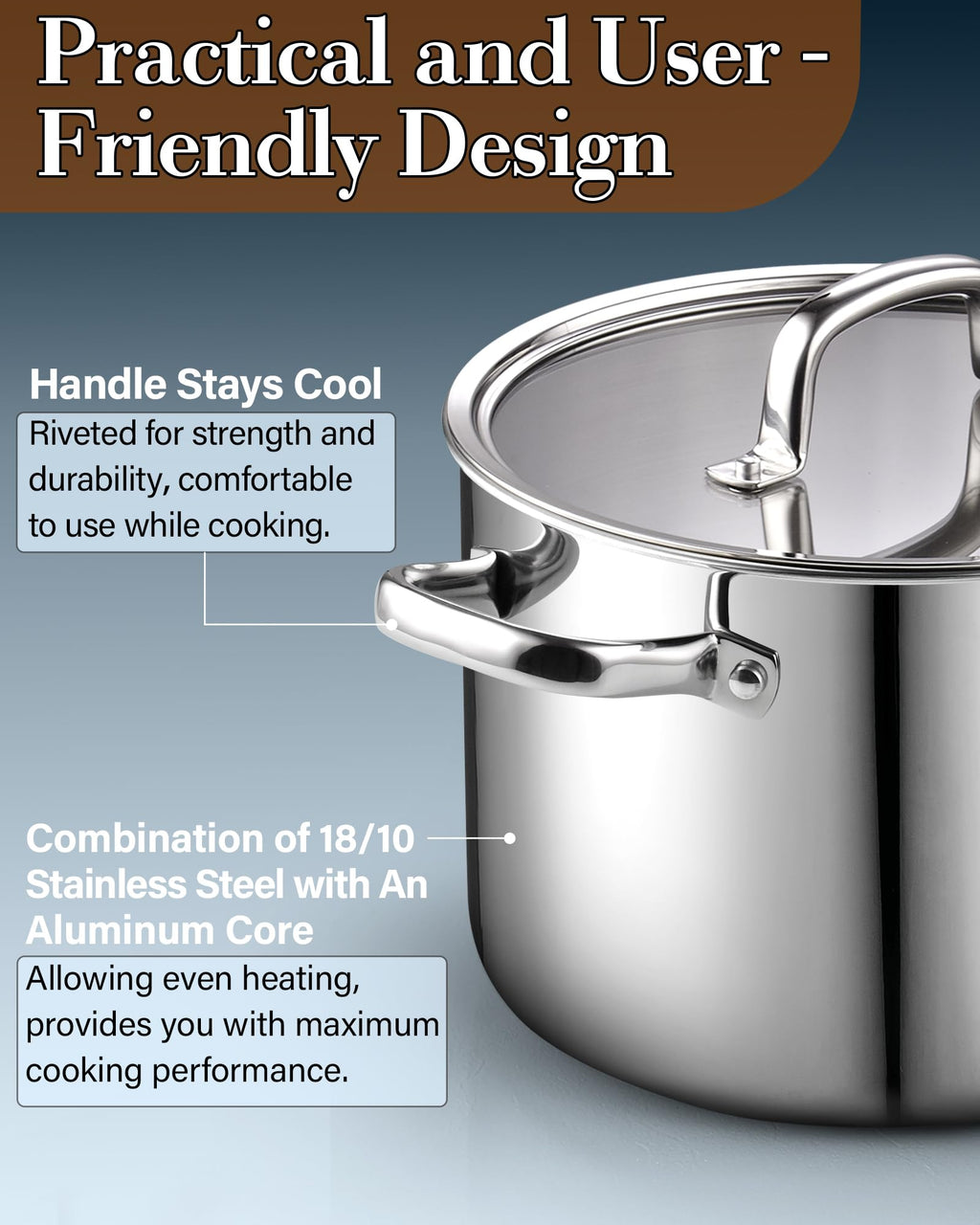 4 Quart Tri-Ply Clad Stainless Steel Stock Pot with Lid G694