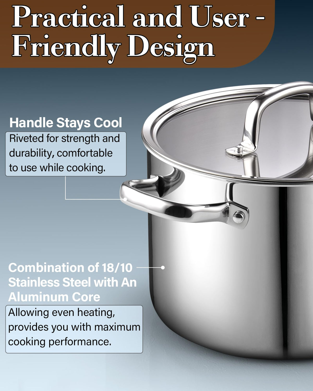 4 Quart Tri-Ply Clad Stainless Steel Stock Pot with Lid G694