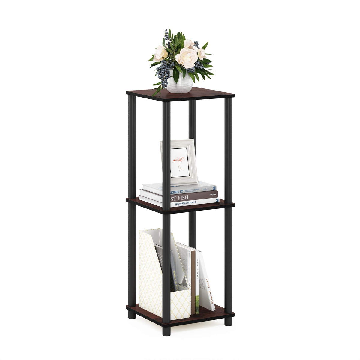 2-Tier Square Side Table Set of 2, Dark Cherry X746