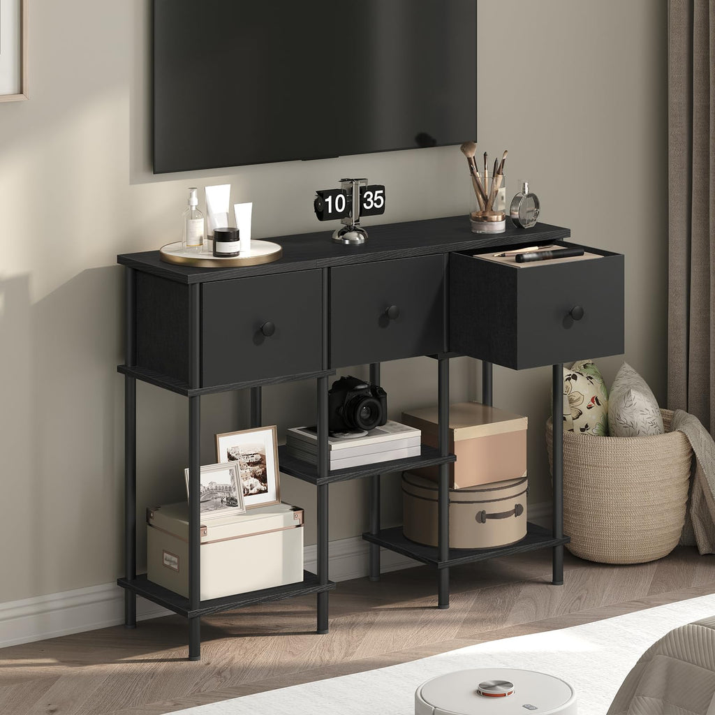 Black 3 Fabric Drawer TV Stand J480