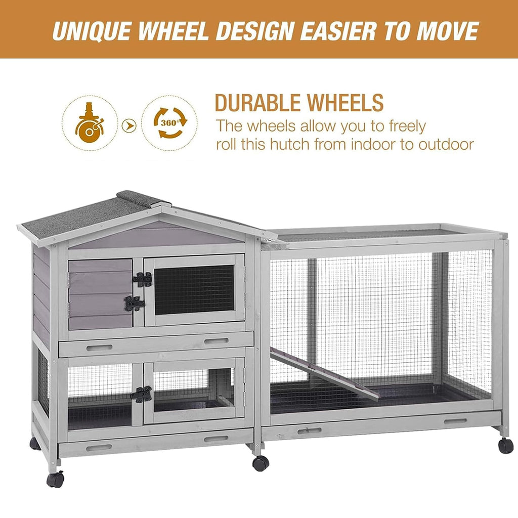 Indoor and Outdoor Rabbit Hutch with Casters Waterproof Roof A923