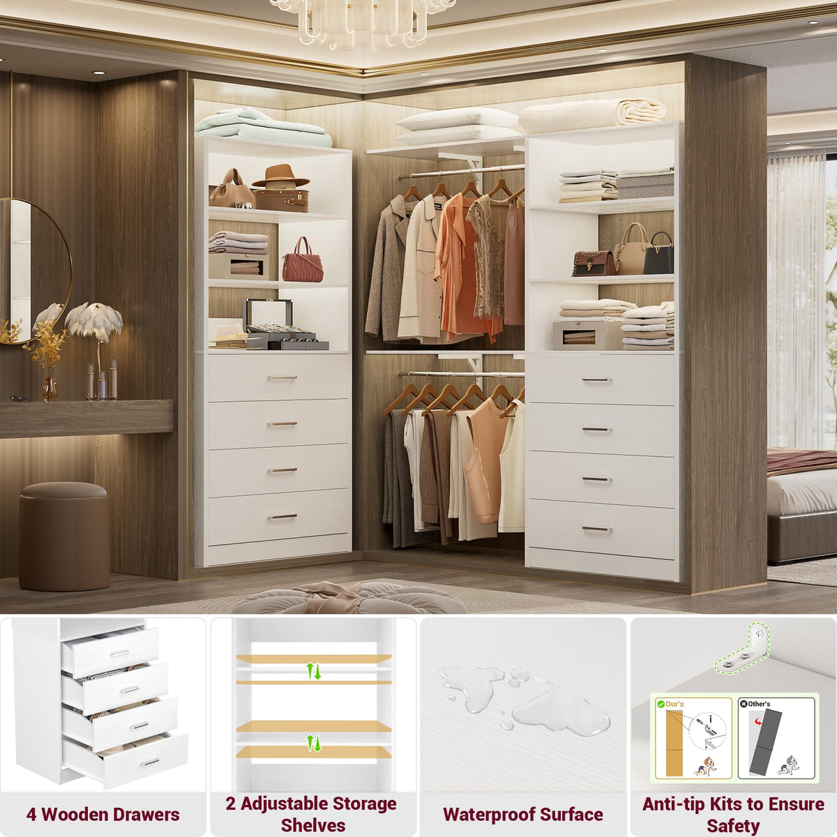 Wood Closet Organizer with 4 Drawers B702