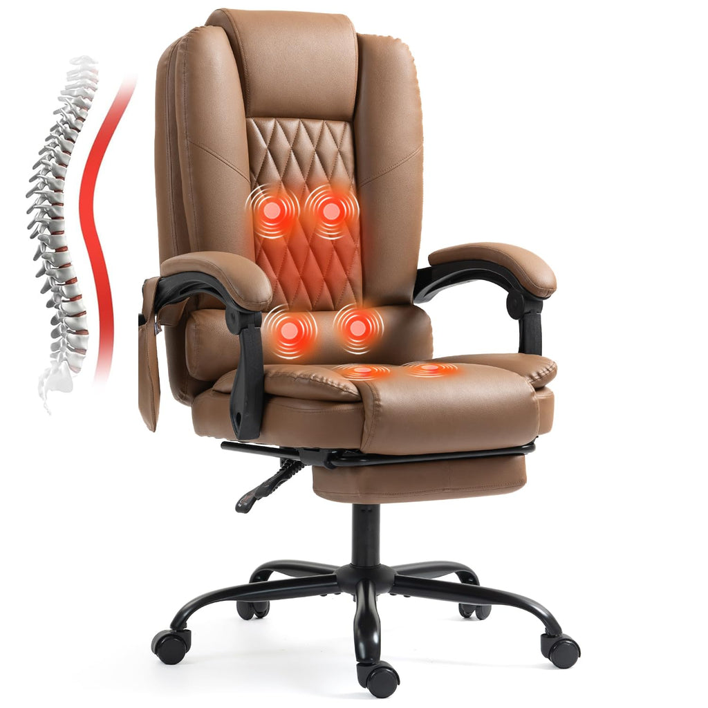 Brown Heated Massage Office Chair with Lumbar Support R3206