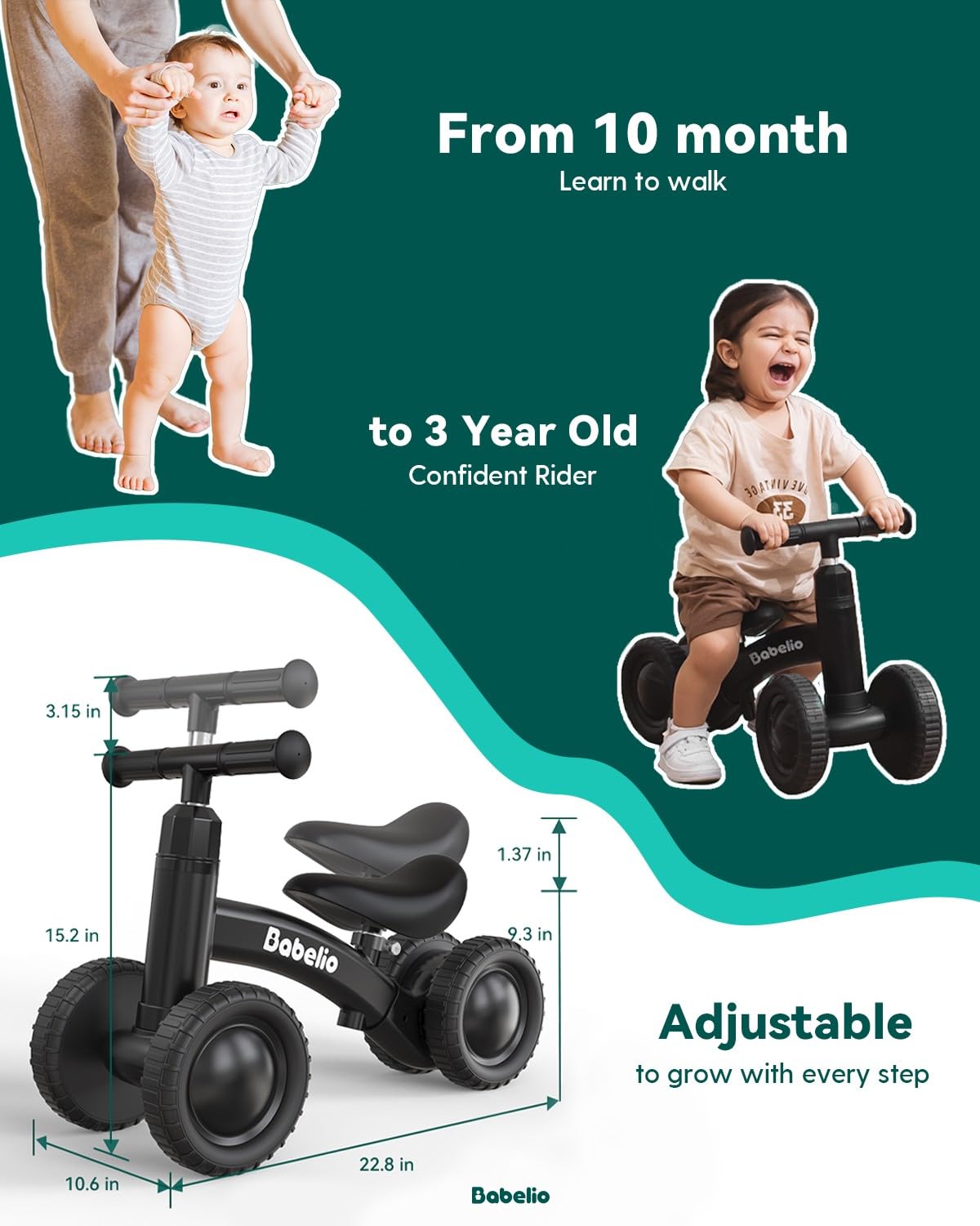 Green Adjustable 4 Wheels Baby Balance Bike V807405