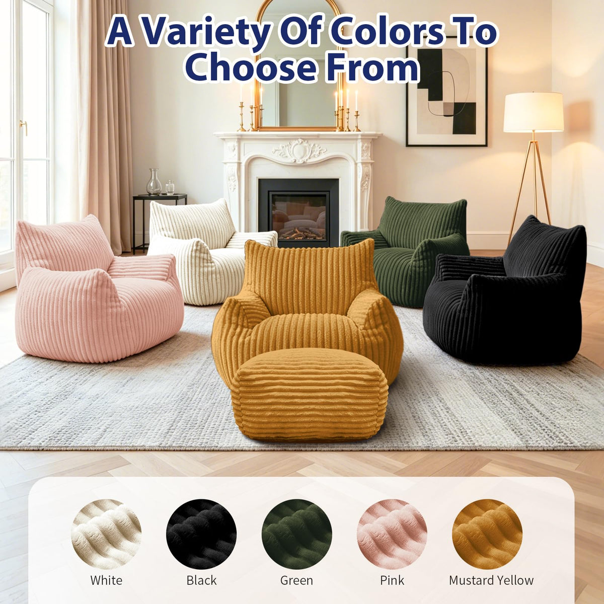 Large Yellow Bean Bag Chair with Footrest Q608962