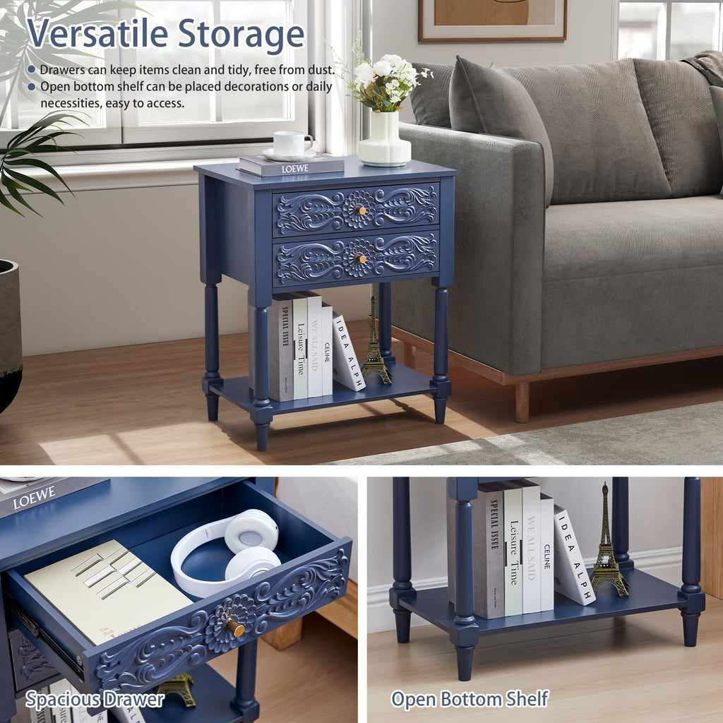 Farmhouse Bedside Table with 2 Drawers P229