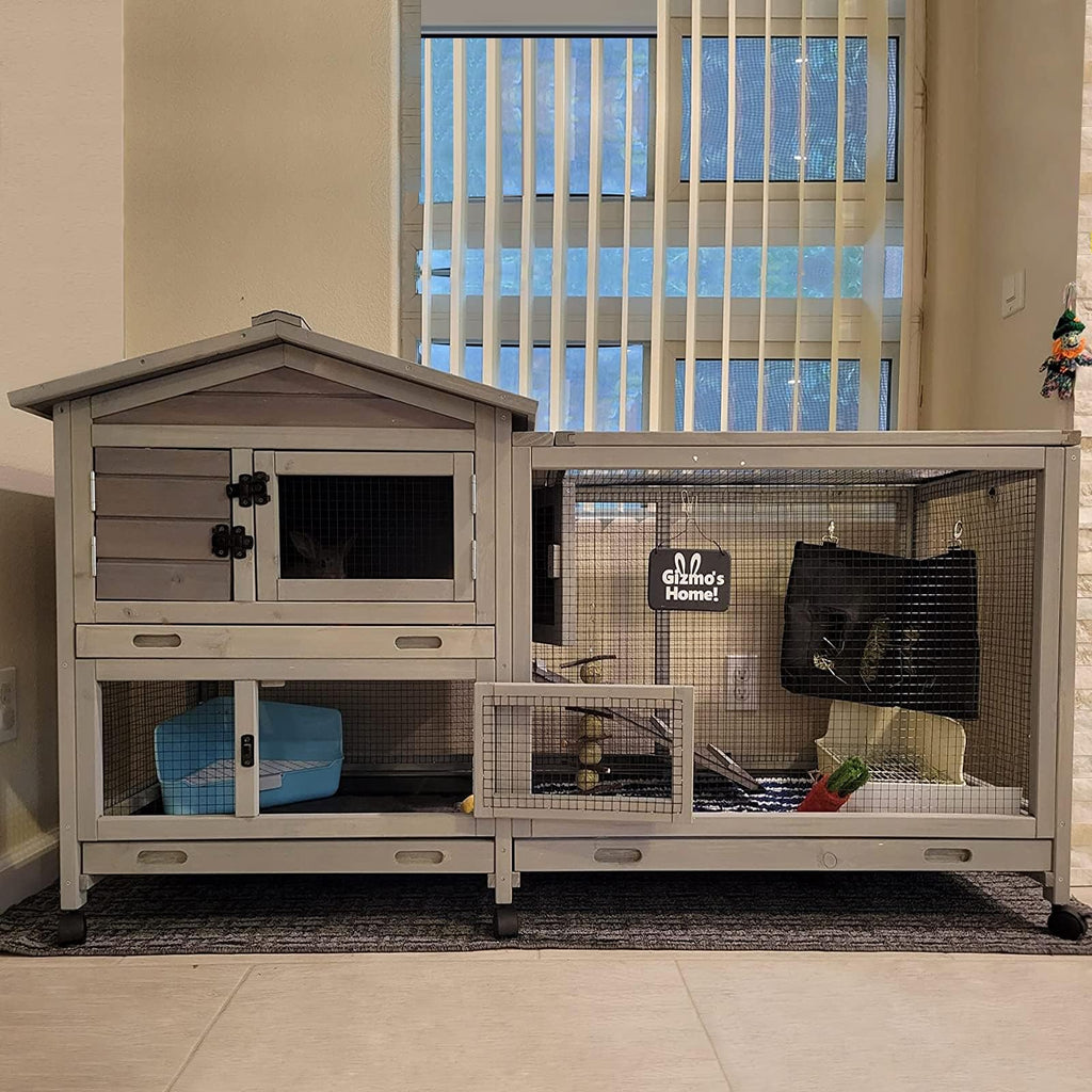 Indoor and Outdoor Rabbit Hutch with Casters Waterproof Roof A923