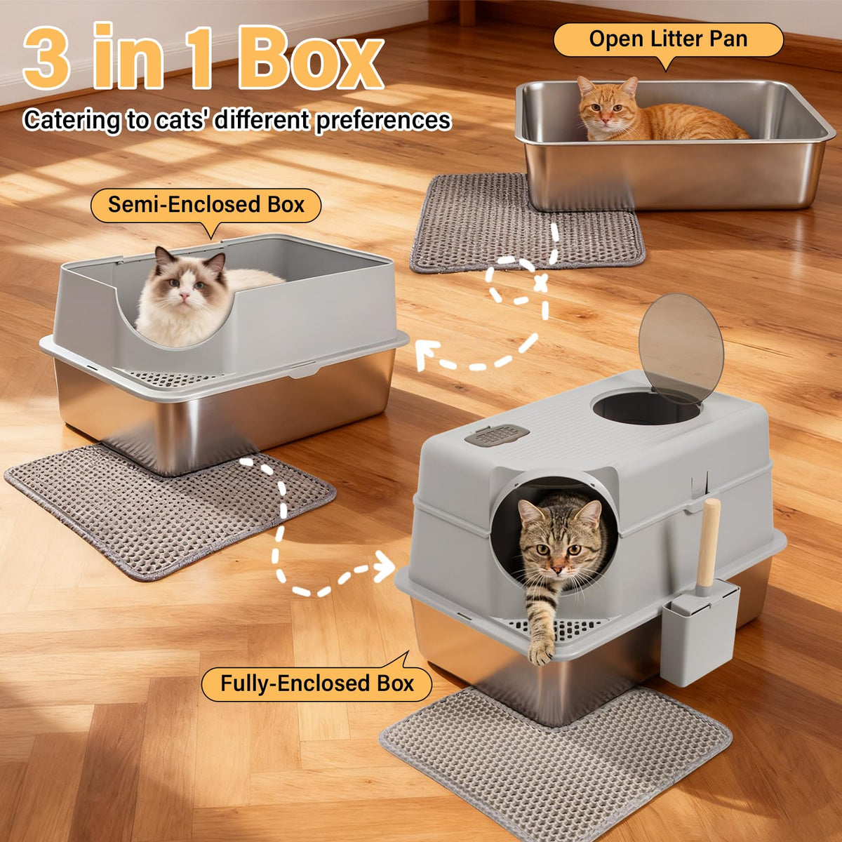XL Stainless Steel Enclosed Cat Litter Box with Lid L435882