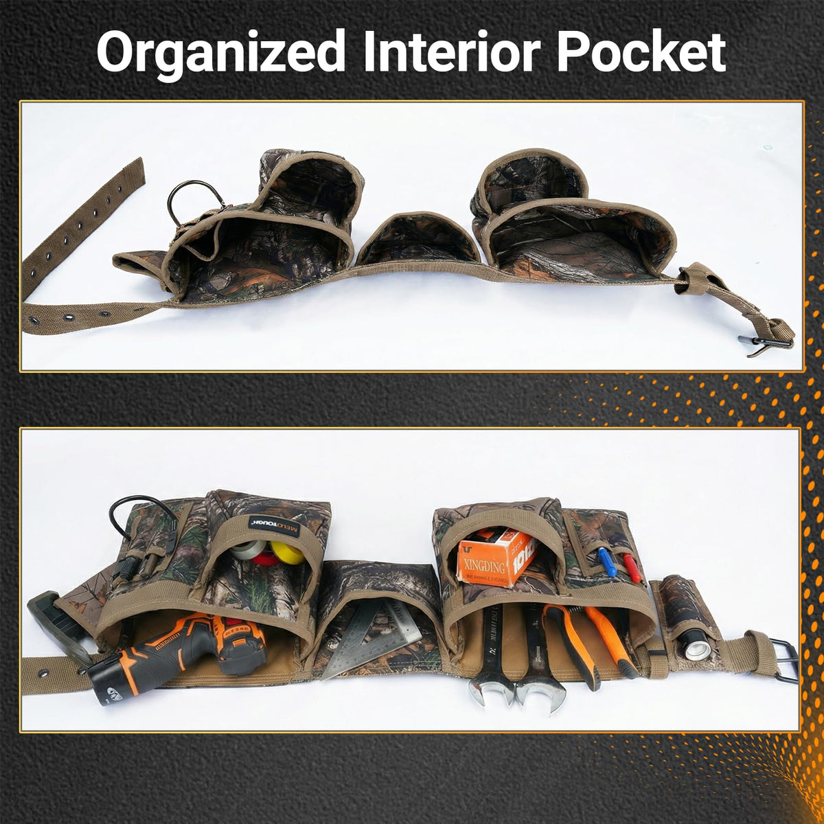 Camo Heavy Duty Adjustable Tool Belt with Pouches C6720