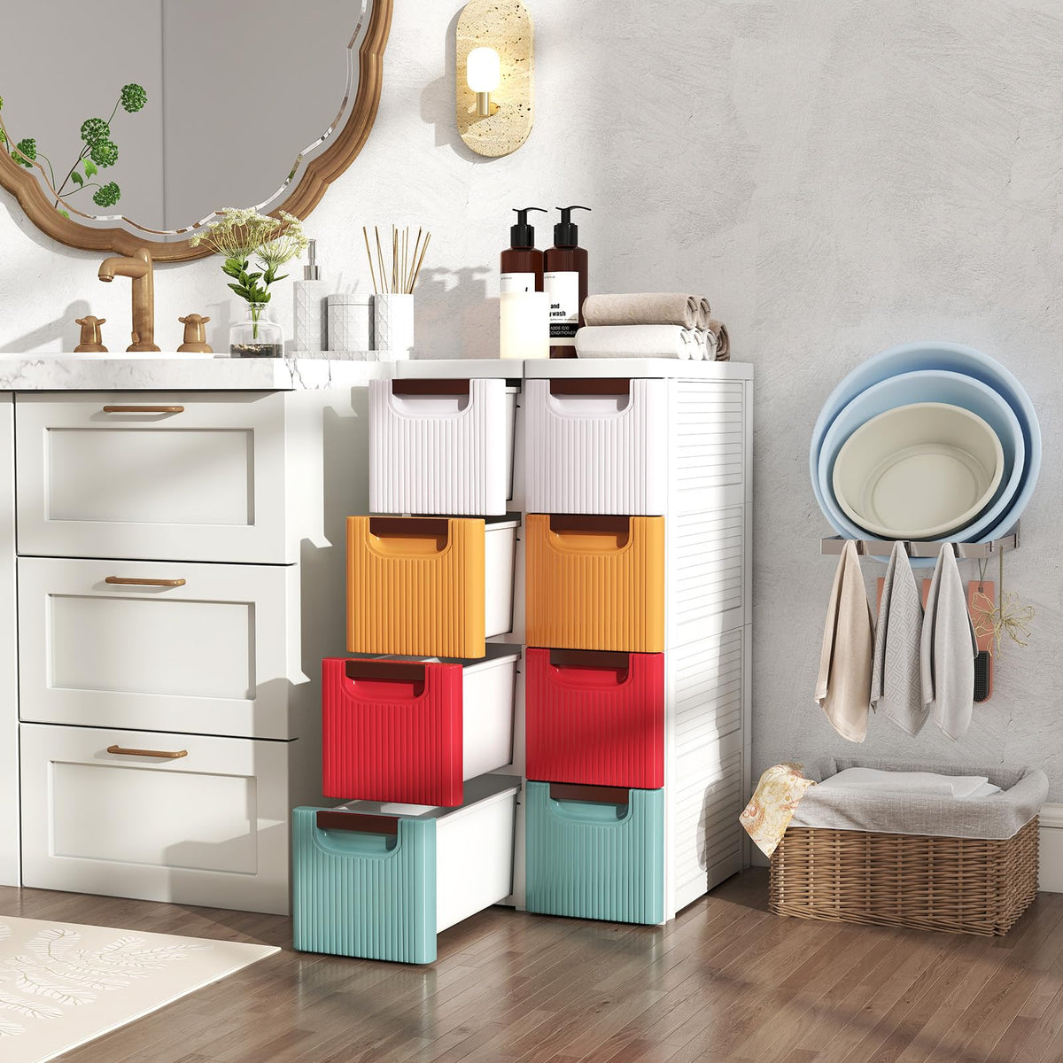 Multicolor 4 Drawer Narrow Plastic Dresser J69873