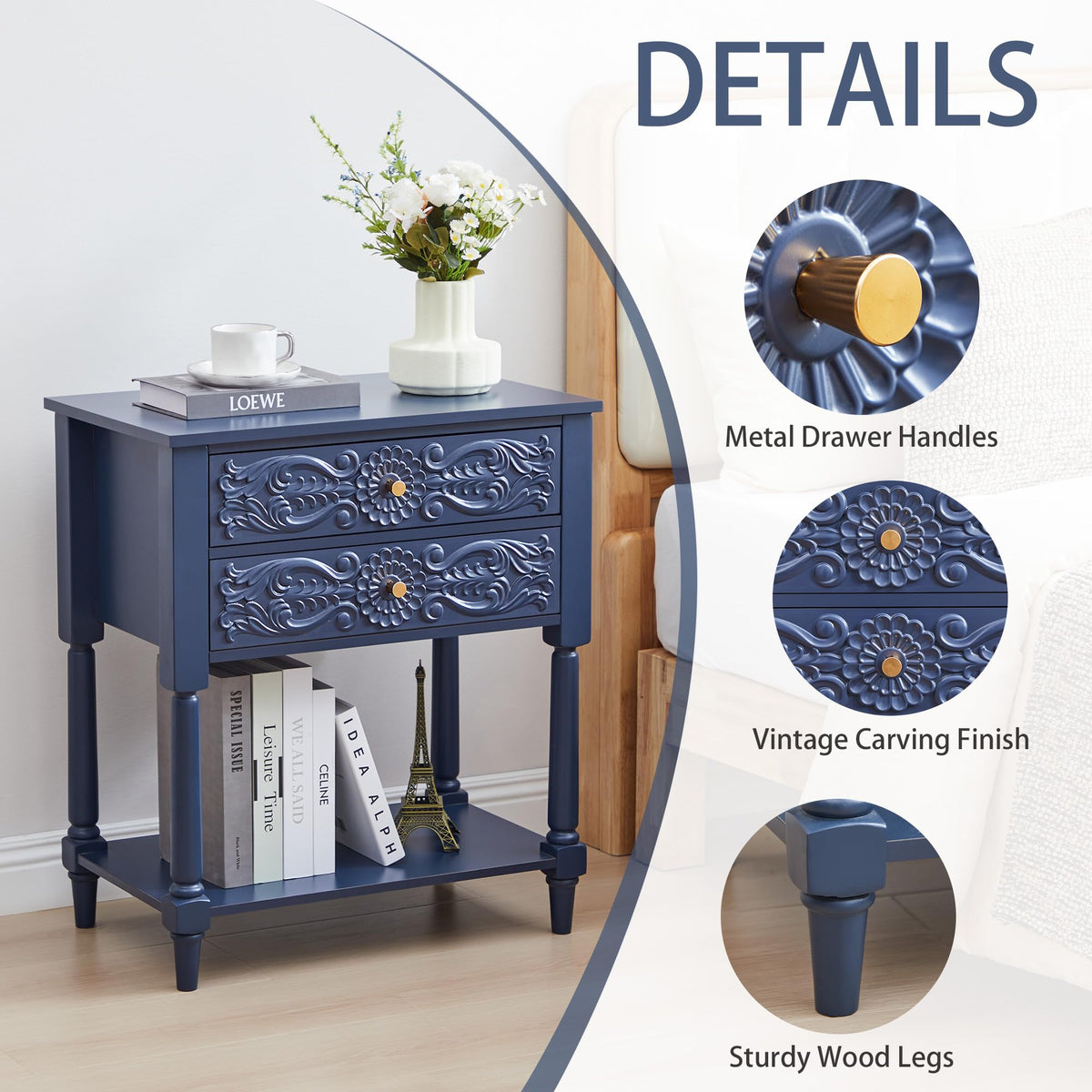 Farmhouse Bedside Table with 2 Drawers P229