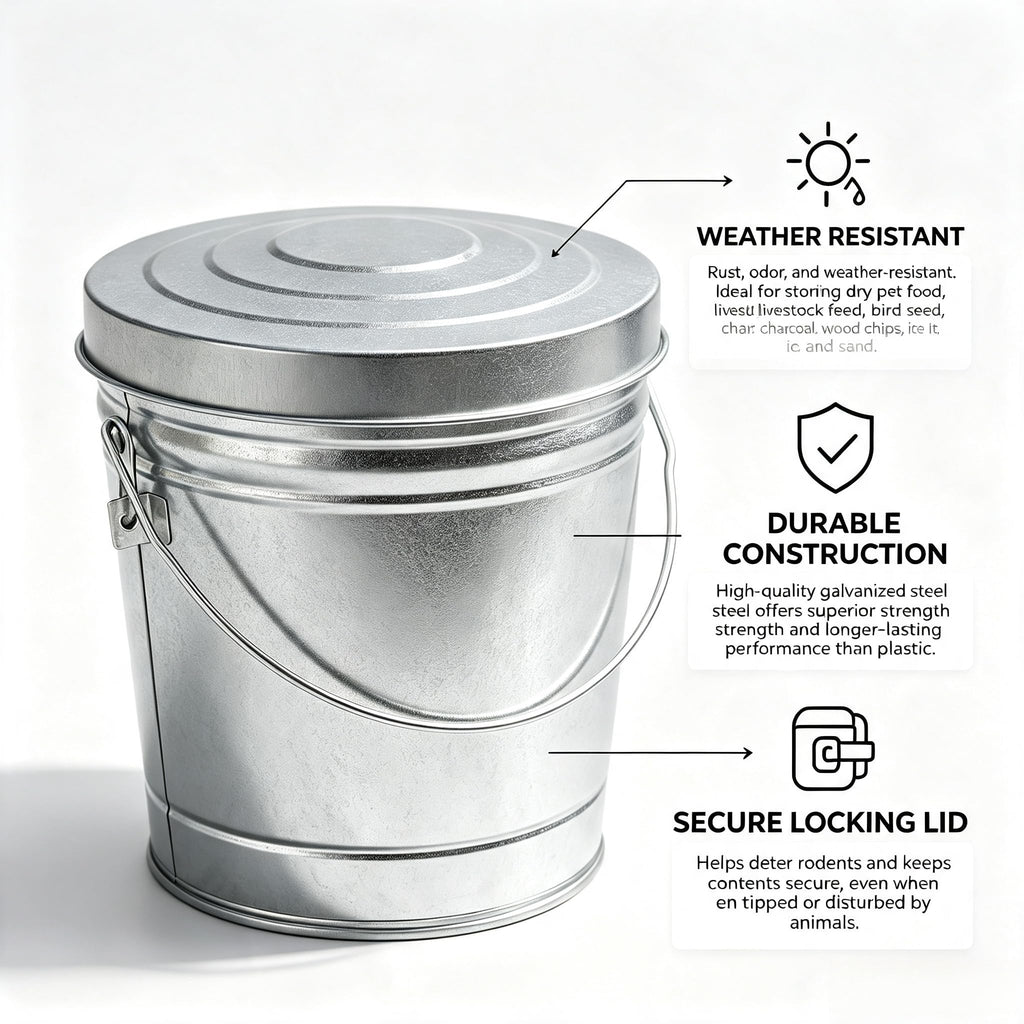 6 Gallon Galvanized Metal Trash Can with Locking Lid D5295